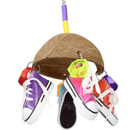 Bonka Bird Toys 1504 Coco Sneaker 9.50" High by 5.50" Wide, Medium Parrot Tug Cage Toy, Conure, Lories, Quaker, and Similar Sized Birds