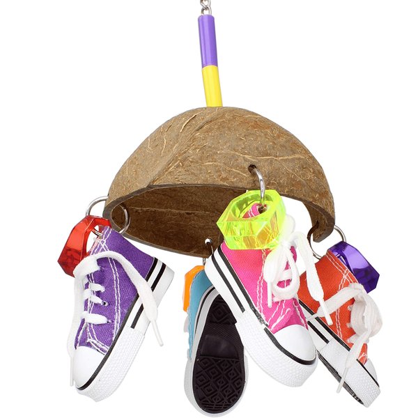 Bonka Bird Toys 1504 Coco Sneaker 9.50" High by 5.50" Wide, Medium Parrot Tug Cage Toy, Conure, Lories, Quaker, and Similar Sized Birds