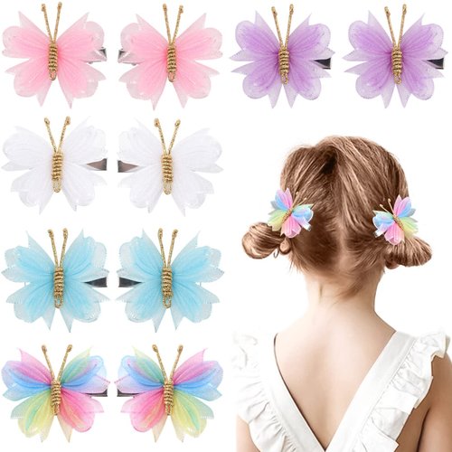Oaoleer Hair Clips, 10PCS Mini Butterfly Hair Barrettes, 2&quot; Tulle Mesh, Colorful Butterfly Hair A...