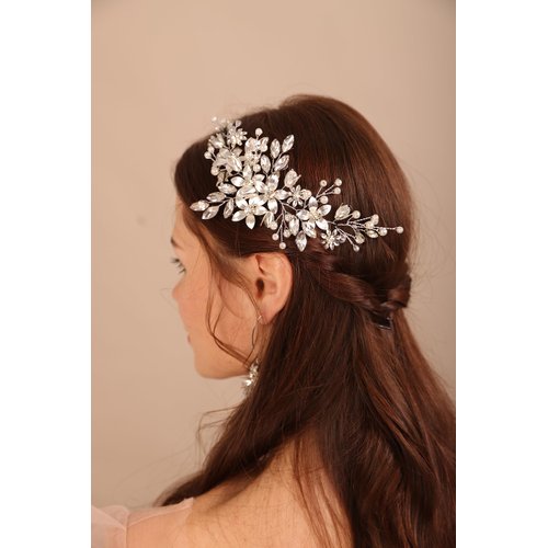 BERYUAN Women Silver Flowers Pearls Crystal Rhinestone Headband Pearls Crystal Wedding Headpiece Taerdrop Crystal Rhinestone Hair Vine for Wedding Women and Girls