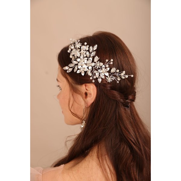 BERYUAN Women Silver Flowers Pearls Crystal Rhinestone Headband Pearls Crystal Wedding Headpiece Taerdrop Crystal Rhinestone Hair Vine for Wedding Women and Girls