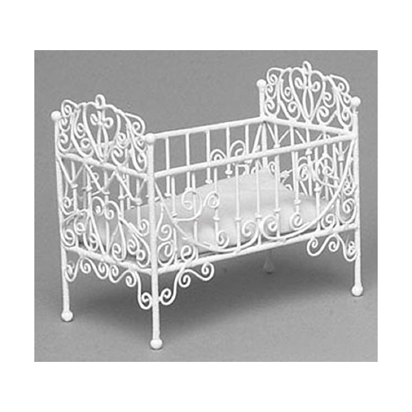 Town Square Miniatures Dollhouse Baby Crib, White Wire