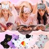 Wesiti 12 Pcs Sleepover Party Favors for Women Girls, 6 Cute Plush Sleep Eye Mask and 6 Spa Headband for Washing Face Bow Makeup Headbands Cat Eyeshade for Sleepover Birthday Pajama Party Supply Gift