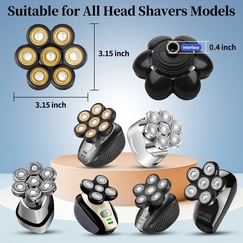 Roziapro Upgrade 7D Freedom Head Shaver Replacement Blades Electric Shaver Replacement Head Shavers for Bald Men Replaceable Head Waterproof Blades for Men 5 in 1 Bald Head Replacement Blades (Gray)