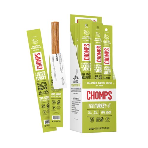 Chomps Jalapeño Turkey Jerky Meat Snack Sticks 24-Pack - Keto, Paleo, Low Carb, Whole30, 12g Lean Meat Protein, Gluten and Antibiotic Free, Zero Sugar