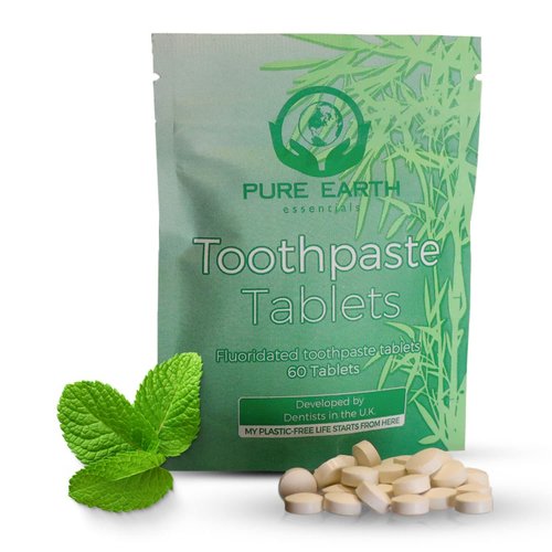 Zero Waste Toothpaste Tablets with Fluoride - Vegan & Eco Friendly Travel Toothpaste Tablets for Healthy Teeth & Fresh Breath - 60 Count by Pure Earth Essentials