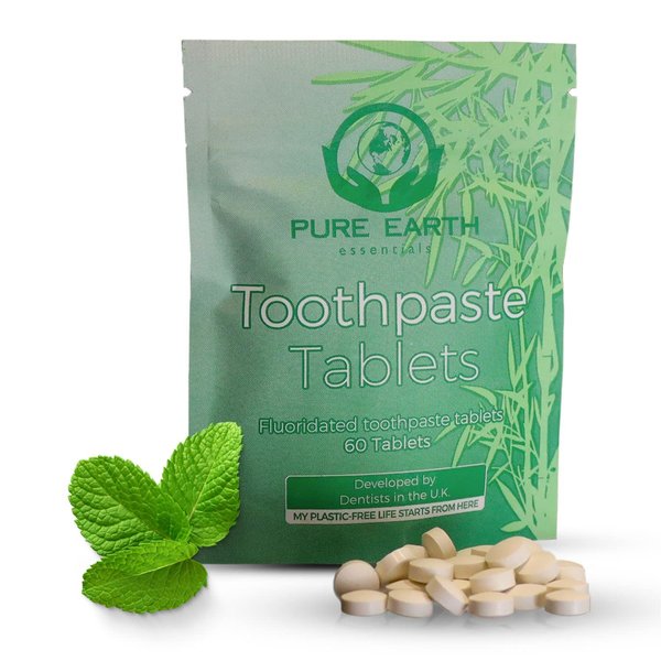 Zero Waste Toothpaste Tablets with Fluoride - Vegan & Eco Friendly Travel Toothpaste Tablets for Healthy Teeth & Fresh Breath - 60 Count by Pure Earth Essentials