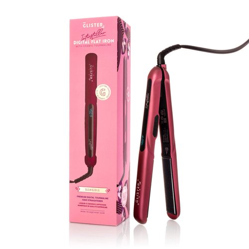 Glister Interstellar Digital Flat Iron with Cosmic Tourmaline Professional Hair Straightener, Hair Styling, Beauty Tool for All Hair Type, Adjustable Temperature Buttons, Gift for Girls - Sangria