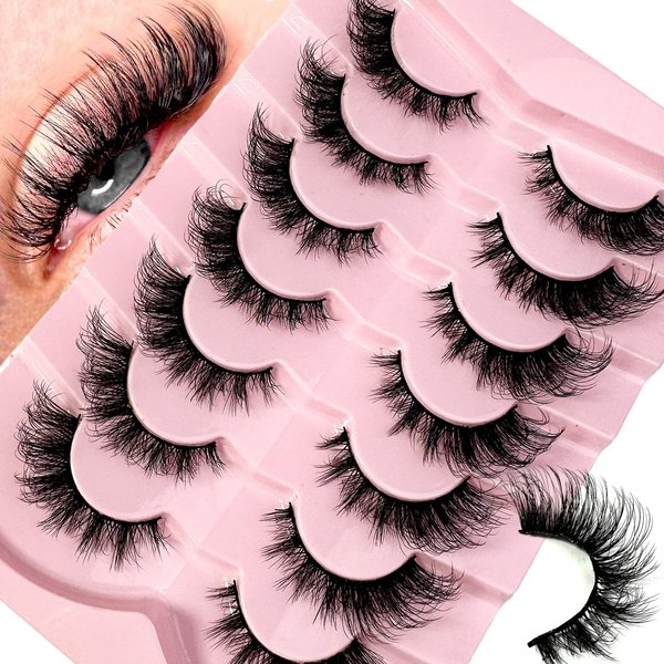 False Eyelashes Wispy Lashes Natural Look Fake Eyelashes Cat Eye Lashes Mink Fluffy Strip False Lashes Fox Eye Lashes Pack 7 Pairs (7Pairs2hao)