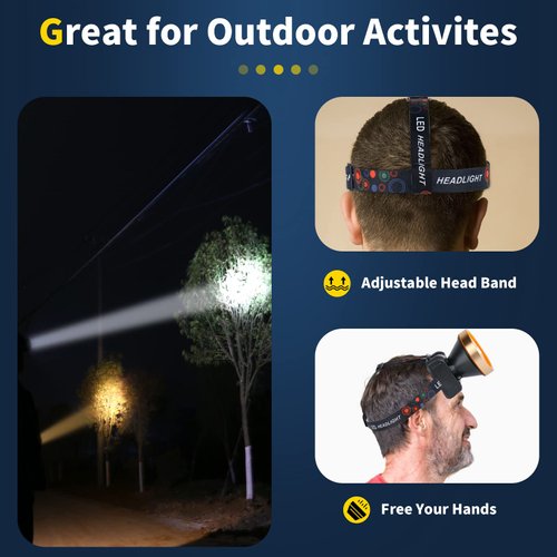 Hunting friends Superbright Coon Hunting Lights,High Lumens LED Headlamp with 2 Light Modes Waterproof & Rechargeable Headlight Flashlight for Outdoor Hiking Hunting Fishing(Yellow Light)