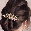 Latious Crystal Bride Wedding Hair Comb Gold Leaf Hair Piece Bridal Bead Hair Accessories for Women and Girls