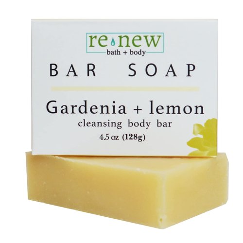 renew bath + body Natural Bar Soap, Gardenia & Lemon, Handmade in the USA by Cold Process with a Moisturizing Oil Blend Infused with Shea Butter - 3 Pack, 4.5 ounce bars
