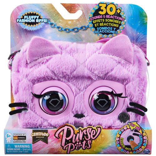 Purse Pets, Cattitude Interactive Pet Toy & Crossbody Kids Purse with over 30 Sounds and Reactions, Shoulder Bag for Girls, Trendy Tween Gifts