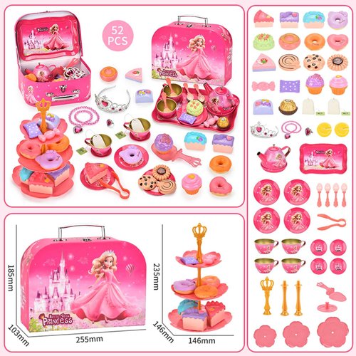 Lajeje Tea Party Set for Little Girls, Pretend Tin Teapot Set, Princess Tea Time Play Kitchen Toy with Cups, Plates and Accessories for Birthday Easter Gifts Kids Toddlers Age 3 4 5 6