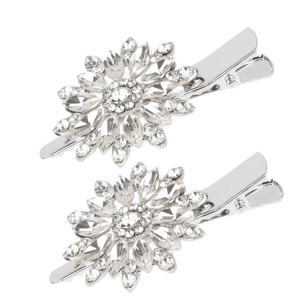 2PCS Rhinestone Hair Clips Crystal Flower Hair Clip Valentines Wedding Bling Hair Accessories for Women Bride Bridesmaid, French Hairpins Fancy Hair Barrettes Hair Jewelry