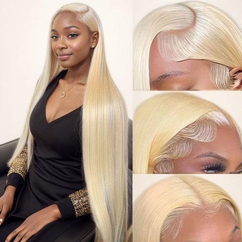 VYV Blonde Lace Front Wigs Human Hair 13x4 Straight Blonde Wig Human Hair 200% Density HD Transparent 613 Lace Front Wig Human Hair Pre Plucked (24 Inch, Blonde)