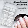 LuckForever Short Press on Nails 240pc Glossy White Press on Nails Short Square Round Fake Nails Full Cover 10 Sheets Nail Adhesive Tabs,Small Wooden Sticks and Nail Files False Nails for Women