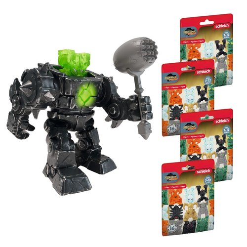 Schleich 7-Piece Eldrador Action Figure Set with Stone Mini Robot, Mini Creature, Weapon and 4 Surprise Toys Mini Creatures