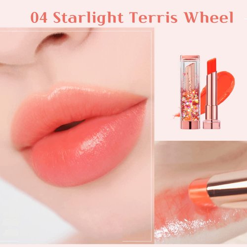 CORINGCO Sparkle Cute Changes Color Lip Balm｜ Colored Lip Cream Lip Gloss, Glitter Lip Care Lip Pack Birthday Gift Glitter Gift Sequin Shiny Spangle Lipbalm (#04 Orange Red)