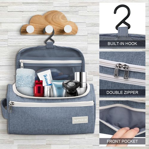 Pantheon Men's Toiletry Bag - Travel Toiletry Bag Wash Bag Hanging Dopp Kit Shaving Kit for Bathroom Shower - Mens Travel Bag Hanging Toiletry Organizer Toiletry Kit for Traveling (Blue)