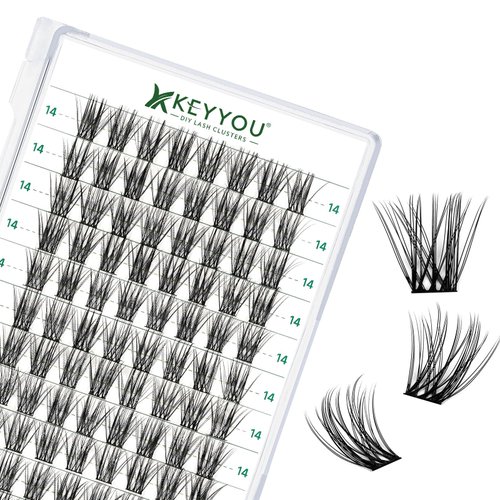 Lash Clusters 96pcs Individual Lashes D Curl 14mm Eyelash Clusters KEYYOU Volume Wispy Lash Extension Soft&Comfortable Easy DIY at Home(Y18,D-14mm)