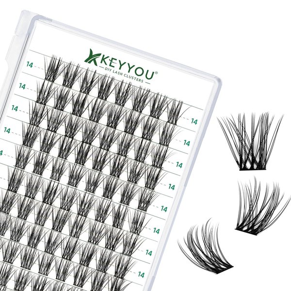 Lash Clusters 96pcs Individual Lashes D Curl 14mm Eyelash Clusters KEYYOU Volume Wispy Lash Extension Soft&Comfortable Easy DIY at Home(Y18,D-14mm)