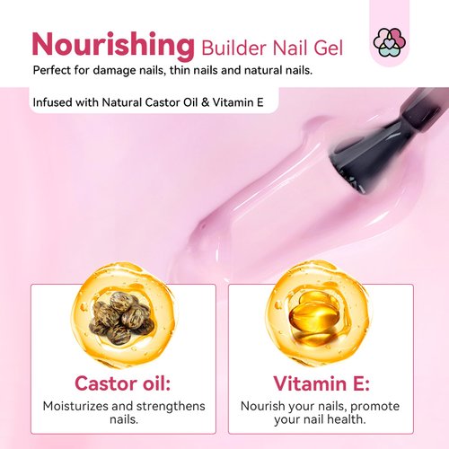 SAVILAND Builder Nail Gel: Clear Pink Gel Builder for Nail Thickening Castor Oil Vitamin E Extension Gel Strengthener Gel Builder in a Bottle LED Nail Lamp Cured Hard Gel Home Nail Care Repair