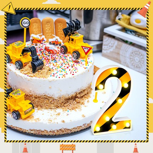 Aurelema Construction Birthday Party Decorations, Construction LED Number Lights Decorative LED Light up Number Kids Boy Man Construction Party Centerpiece Dump Truck Birthday Party Supplies(2)