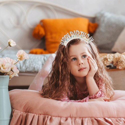 𝘾𝙝𝙖𝙣𝙖𝙘𝙤 Happy Birthday Headband for Women, Glitter Rainbow Tassel Birthday Crown for Girls, Birthday Party Decorations for Toddler, Birthday Tiara Hair Accessory for Kids, Sweet Birthday Gifts