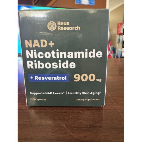 Reus Research NAD+ Nicotinamide Riboside 900mg, Liposomal NAD with Resveratrol, Skin Aging Support Supplement, 80 Capsules