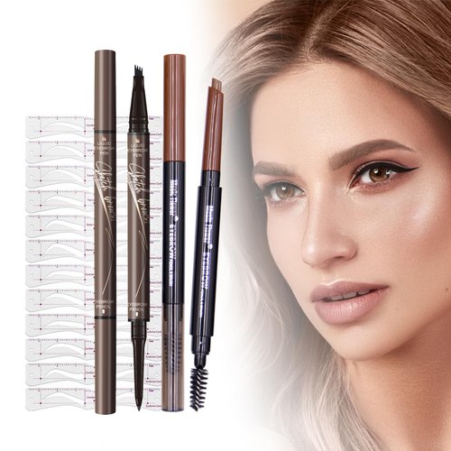Bxzpzplj 2-in-1 Dual Brow Pencil Set: Waterproof, Anti-Smudge, Anti-Oil, with Brush & Thick/Thin Tip (maroon-001)