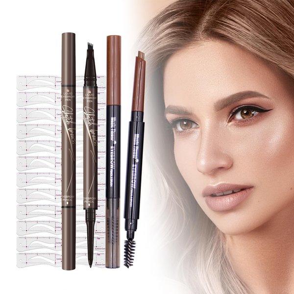 Bxzpzplj 2-in-1 Dual Brow Pencil Set: Waterproof, Anti-Smudge, Anti-Oil, with Brush & Thick/Thin Tip (maroon-001)