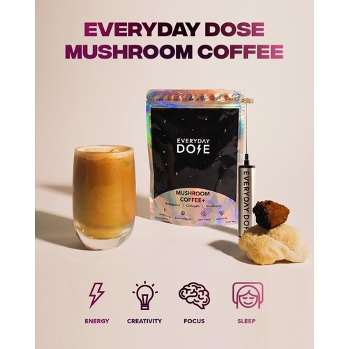 The Mushroom Coffee by Everyday Dose Premium Coffee Extract with Grass-Fed Collagen, Chaga, Lions Mane & L-Theanine for better Focus, Energy, Digestion and Immunity 30 Servings of Mushroom Coffee