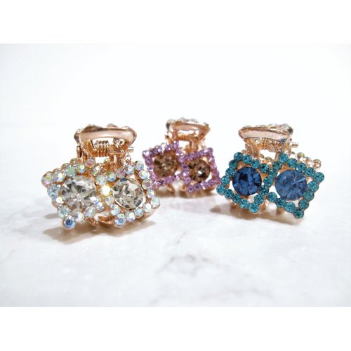 Generic Small mini rose gold double diamond hair claw clip with crystals (Primary color: Clear), 1 Count (Pack of 1)
