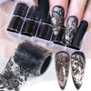 10 Rolls Retro Holographic Nail Foil Transfer Stickers Black Lace Laser Foils Nail Art Supplies Starry Paper Designs for Acrylic Decorations Women DIY Nail Arts Manicure Wraps Charms