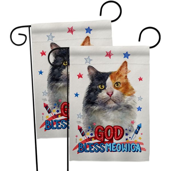 Breeze Decor Patriotic Long Hair Dilute Calico Garden Flag-2pcs Pack Cat Kitten Meow Spoiled Paw Fur Pet Nature Farm Animal Creature House Banner Small Yard Gift Double-Sided, Made in USA