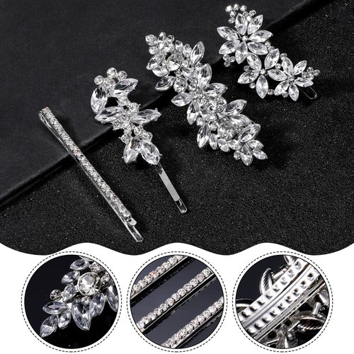 Janinka 10 Pieces Rhinestone Wedding Hair Clips Bridal Hair Pins Crystal Bobby Pins Silver Hairpin Barrette Leaf Flower Wedding Elegant Hair Accessories for Bride Women and Girls (Leave Style)