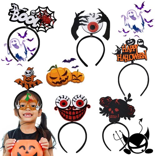 Rchovsam 6 Pcs Halloween Headbands Headwear for Party Favors Skull Ghost Spider Pumpkin Halloween Accessories Cosplay Party Supplies for Kids Adults