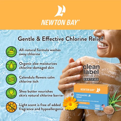 Newton Bay Swimmers Soap | All Natural Body and Face Wash Soap Bar | Gently Washes Away Chlorine After Swimming | Revitalizes Sensitive Skin | Single 4 Ounce Soap Bar