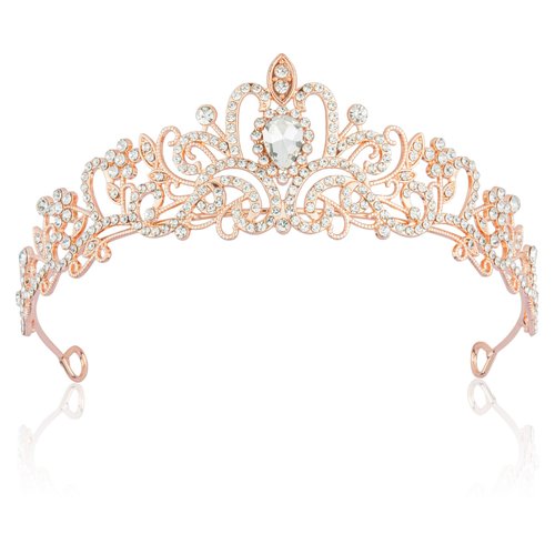 Rose Gold Crown,Tiaras for Women,Crystal Tiaras for Girls Tiara Crown Birthday Crown for Girls,Queen Crown for Bridal Prom Wedding Birthday Party Costumes Gifts Rhinestone Headband,Rose Gold Tiara
