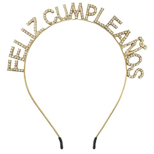 Feliz Cumpleaños Crown Happy Birthday Crystal Headband Rhinestone Tiara Spanish Carnival Mexico Theme Party Decoration Supplies for Birthday Girl Women (Gold)