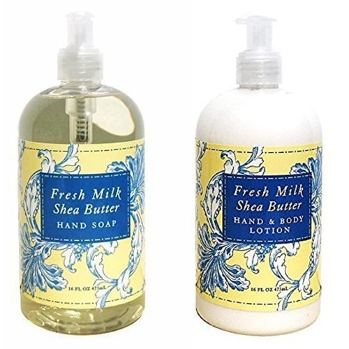 Greenwich Bay Fresh Milk Liquid Hand Soap & Lotion Combo with Shea Butter - Botanical Collection - Beautiful Packaging - 16 Ounce Each Bottle (Fresh Milk Shea Butter)