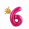 40 Inch Hot Pink Crown Number 6 Balloons ，6th Children's Birthday Party Balloons Deorations Supplies，Giant Big Foil Mylar Numbers 6 Balloons (Hot Pink 6)