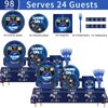 Video Game Birthday Party Decorations,98 Pcs Of Game Party Birthday Decorations,Including Dinner Plates,2 Game Tablecloths,Forks,And Other Video Game Party Supplies , Serving 24 Guests (Blue)