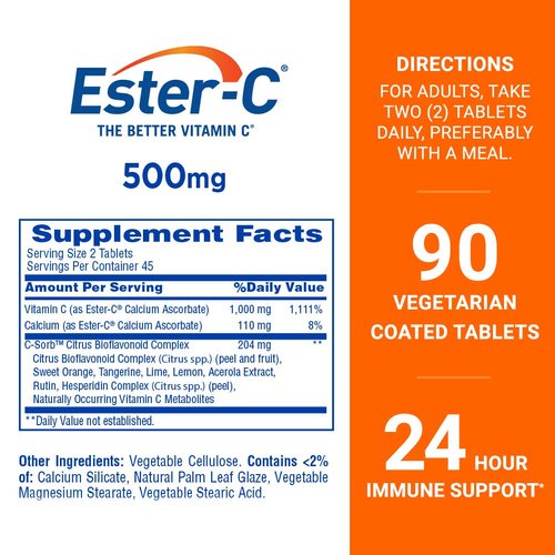 Ester-C 500 mg 24 Hour Vitamin C Tablets for Immune Support, Vitamin C Supplement, 90 Count