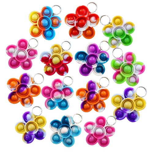 20 Packs Bulk Flower Fidget Bubble Mini Pop Fidget Keychain，Birthday Party Favors Supplies summer Student Prizes