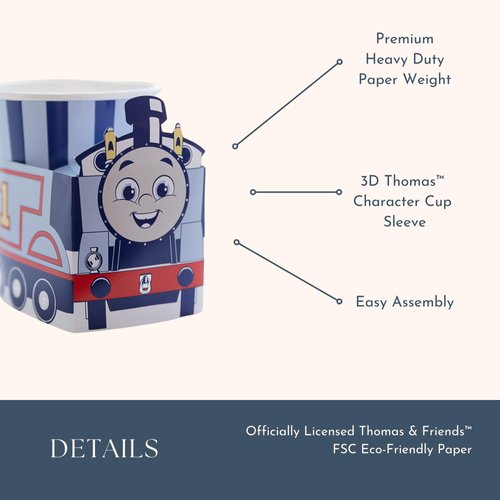 Bonjour Fete THOMAS & FRIENDS™ Cups - Disposable Paper Party Cups - 3D Thomas the Tank Engine™ Themed Paper Cups - Birthday Party Supplies - Party Favors - Officially Licensed - 9 oz (8 Pack)