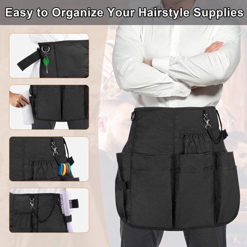LoDrid Hair Cutting Apron with 9 Pockets and Adjustable Waist Belt, Salon Apron, Hair Stylist Makeup Apron Professional, for Hairdresser, Cosmetology, Barber, Black