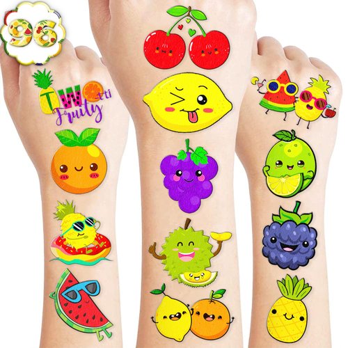 Generic 100 PCS Summer Fruit Birthday Party Decorations Supplies Favors Tutti Fruitti Decor Stickers Strawberries Watermelon Pineapples Temporary Tattoos For Girls Boys Gift School Prizes Rewards
