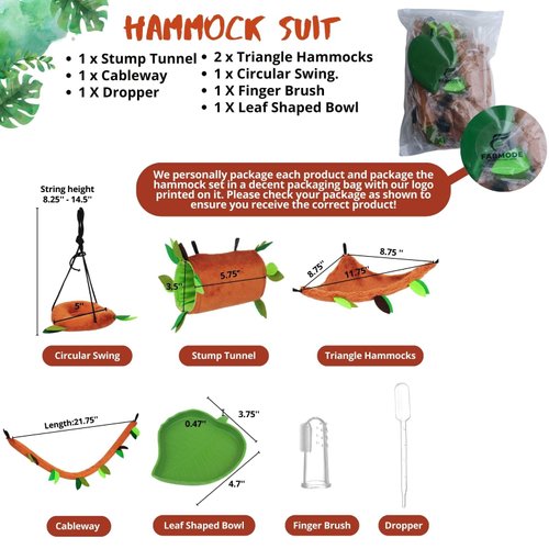 FABMODE 5Pcs Sugar Glider Supplies Cage Accessories Hammock Set Hanging Bed Hideout for Small Animal Pets Hamster Guinea Pig Squirrel Gerbils